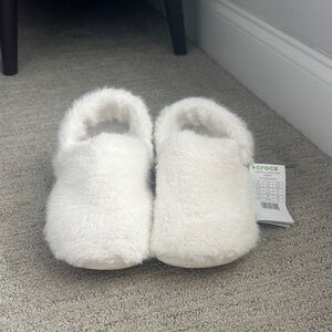 Crocs White Fuzzy Slippers